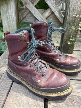 Georgia Giant 7.5 Brown Leather Work Boots 8” with Green Laces